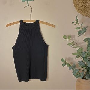 Old Navy Stretch Ribbed Black High Neck Tank Top